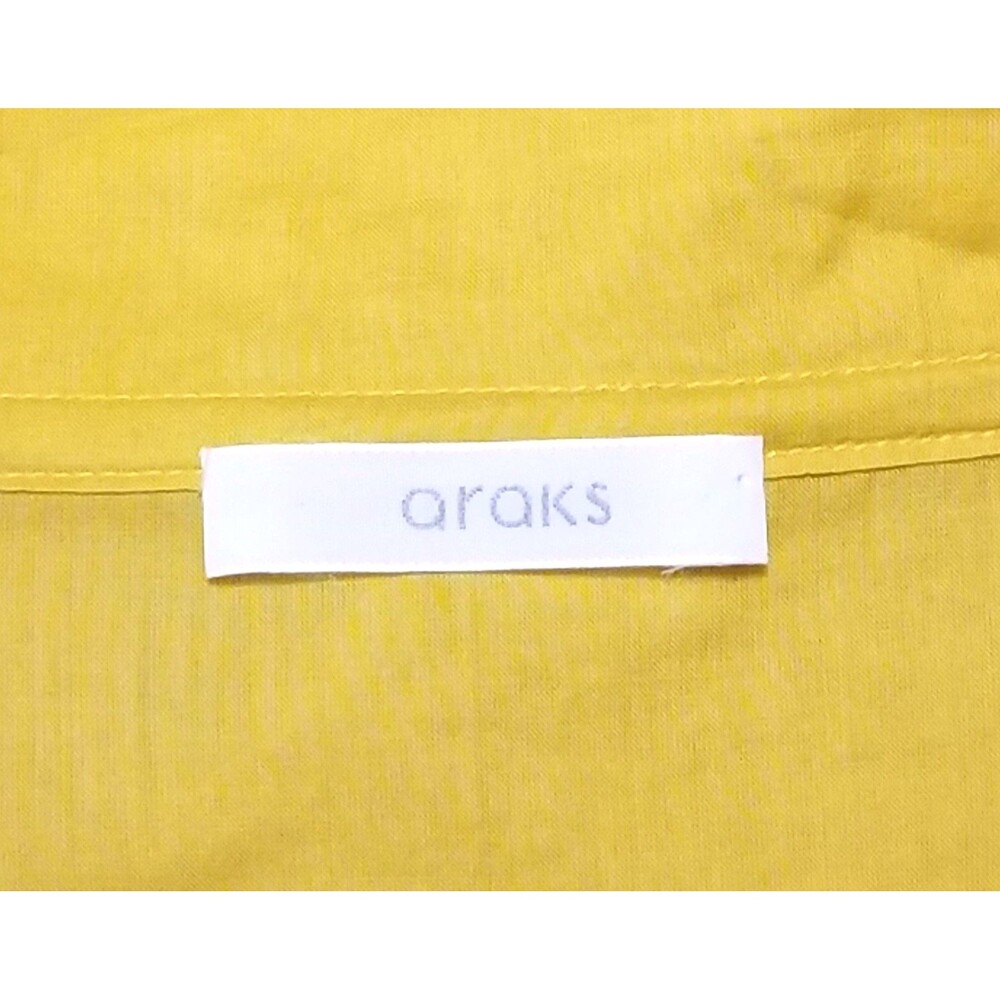 ARAKS Golden Yellow Top Collared Cotton Button Front Necktie Cap Sleeve XL 14 16 - Picture 2 of 7